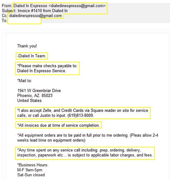 dialed-in-espresso-please-make-checks-payable-all-invoices-due-at-time-phishing-scam-spam-usa-27112023